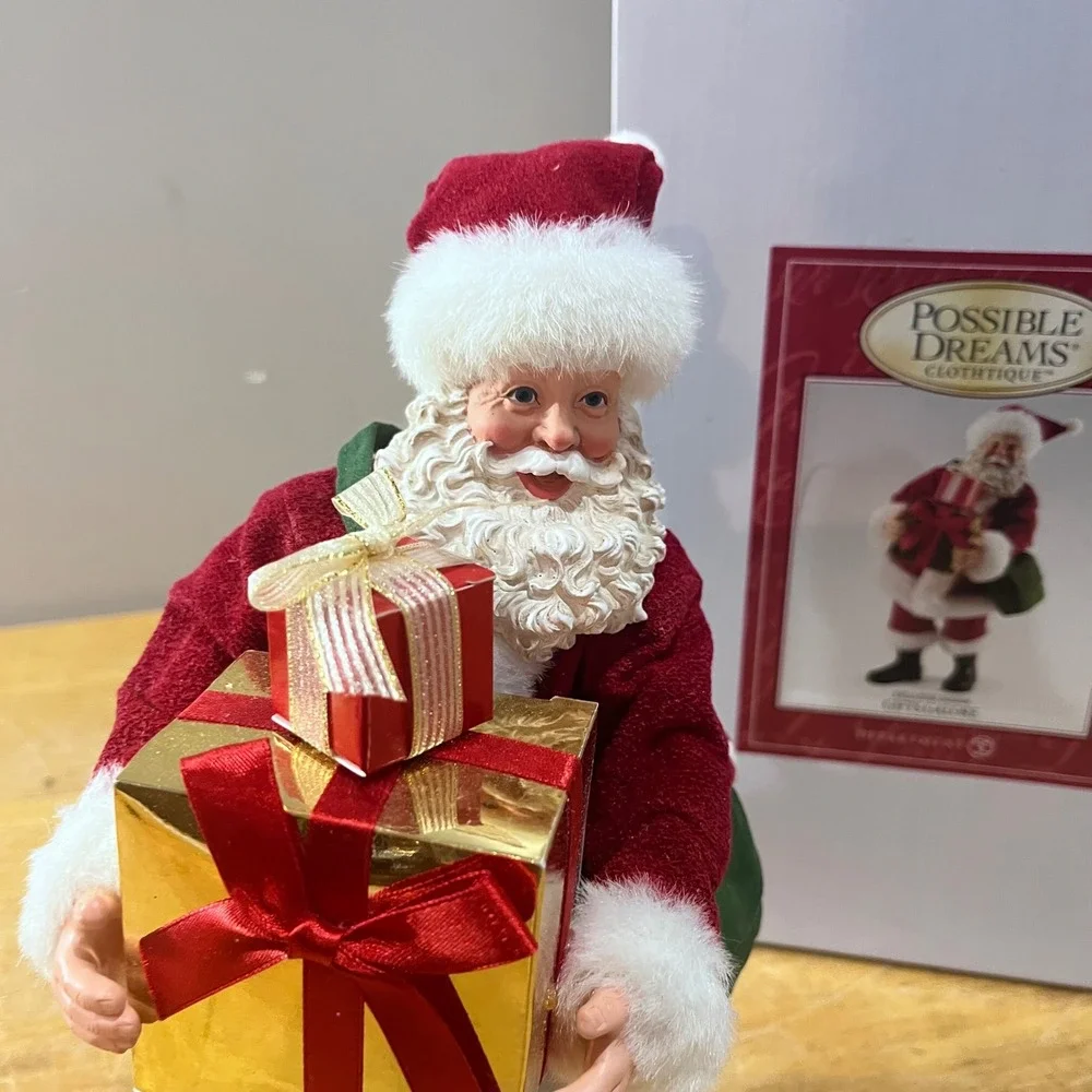 Vtg Possible Dreams Clothtique Santa Gifts Galore Dept 56 Figurine Red Gold Box
